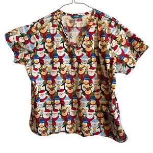 Scrub wear Christmas scrubs top Santa snowman reindeer penguin print no size tag